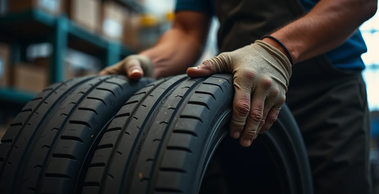 Main tenant deux pneus côte à côte montrant différents indices de charge