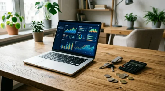 Analyse comparative des prix automobiles avec graphiques et ordinateur portable