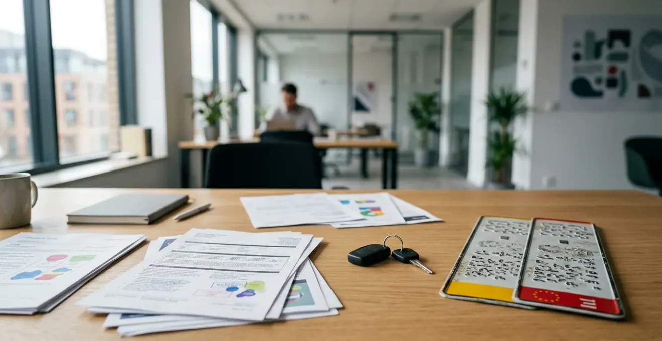 Vue d'ensemble des documents administratifs et plaques d'immatriculation pour l'importation d'un véhicule allemand