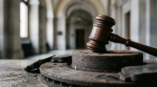 Marteau de justice posé sur une plaquette de frein usée symbolisant la responsabilité pénale