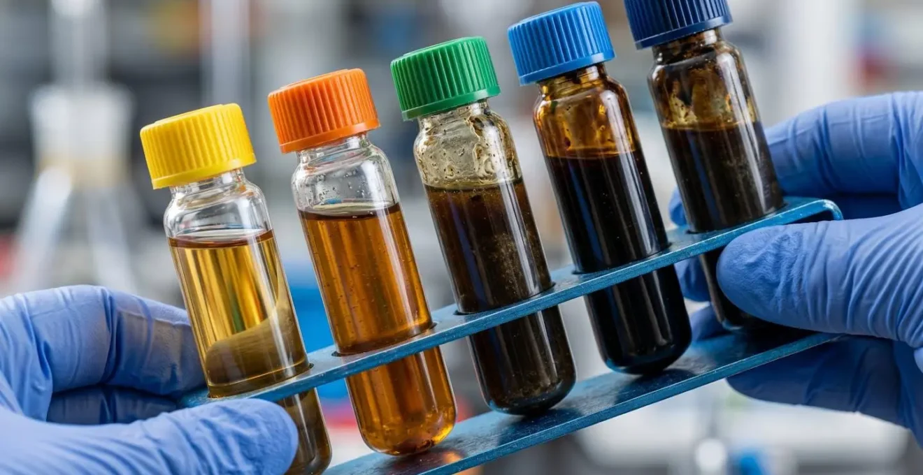 Technicien de laboratoire analysant des échantillons d'huile moteur avec équipement professionnel