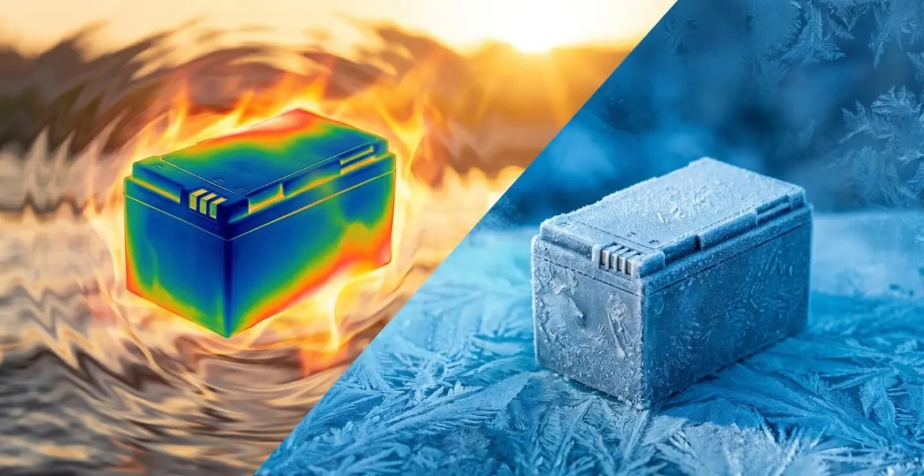 Vue thermographique d'un compartiment moteur montrant les zones de chaleur extrême autour de la batterie