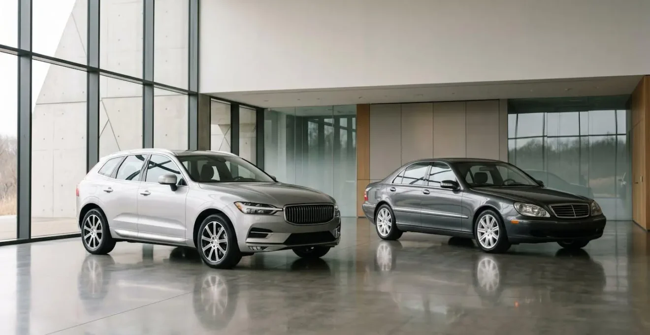 Comparaison visuelle entre un véhicule de direction et une occasion récente dans un showroom