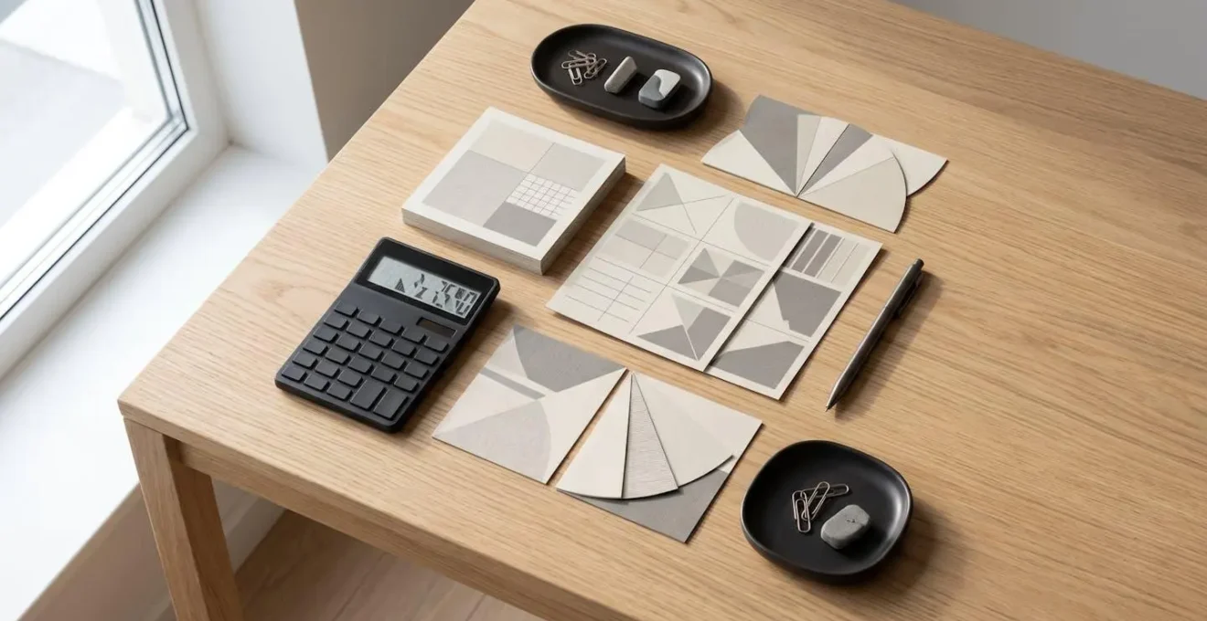 Documents administratifs et calculatrice sur un bureau moderne