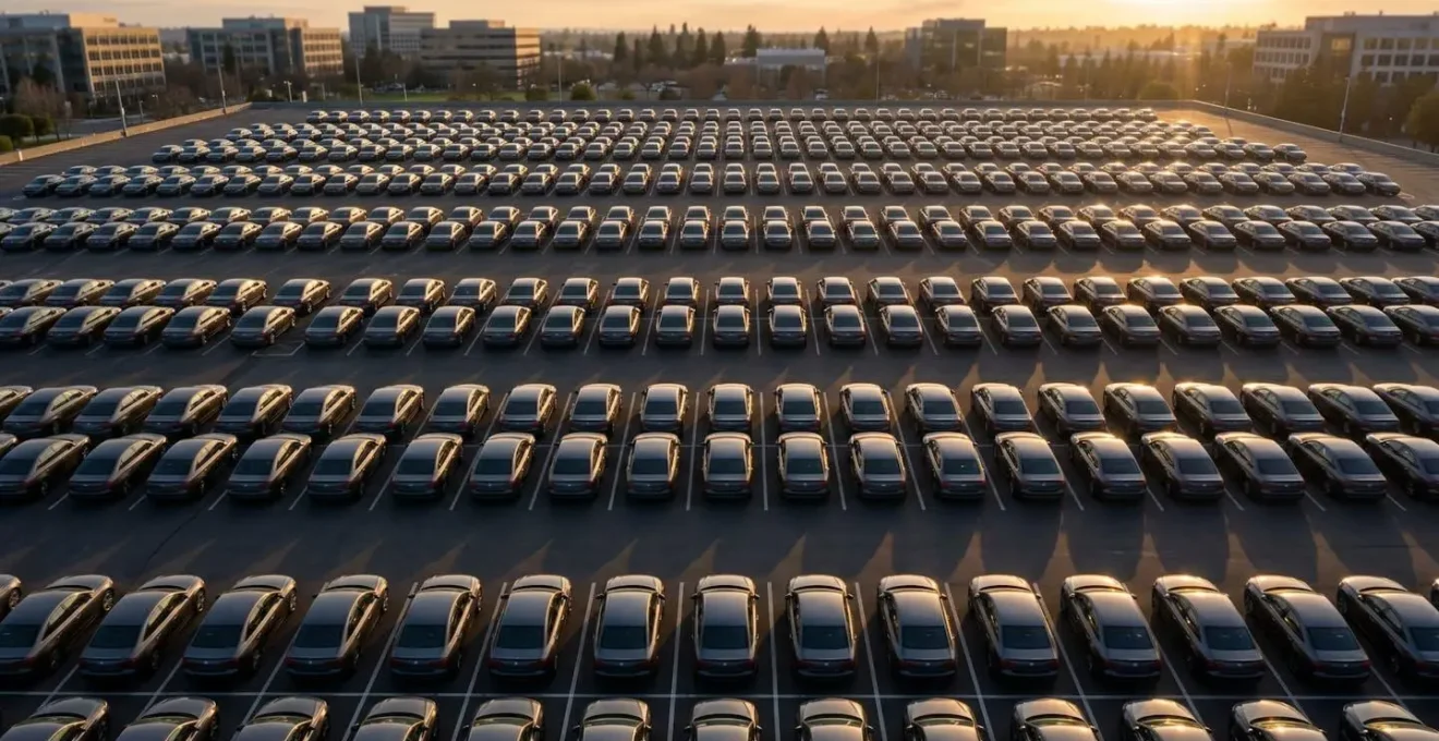 Parking d'entreprise avec berlines de flotte alignées